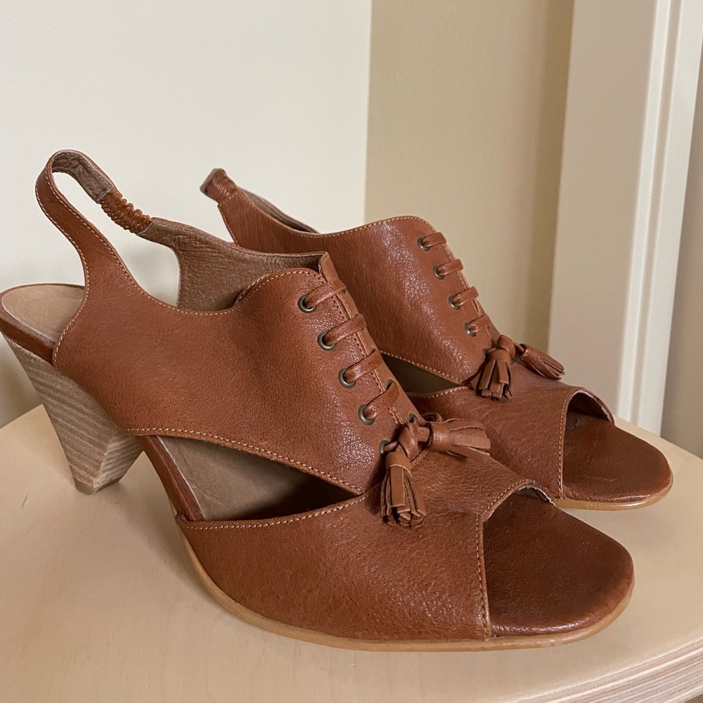 Sessun Cognac Leather Heels Shoes Sandals size 41